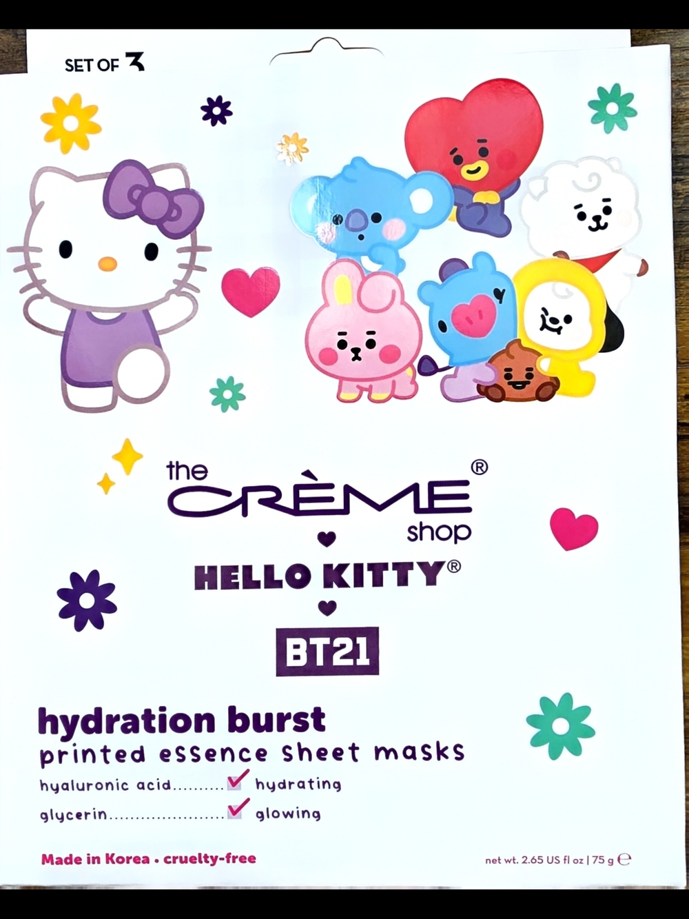 The Crème Shop Hello Kitty BT21 Hydration Burst Sheet Masks - White & Purple